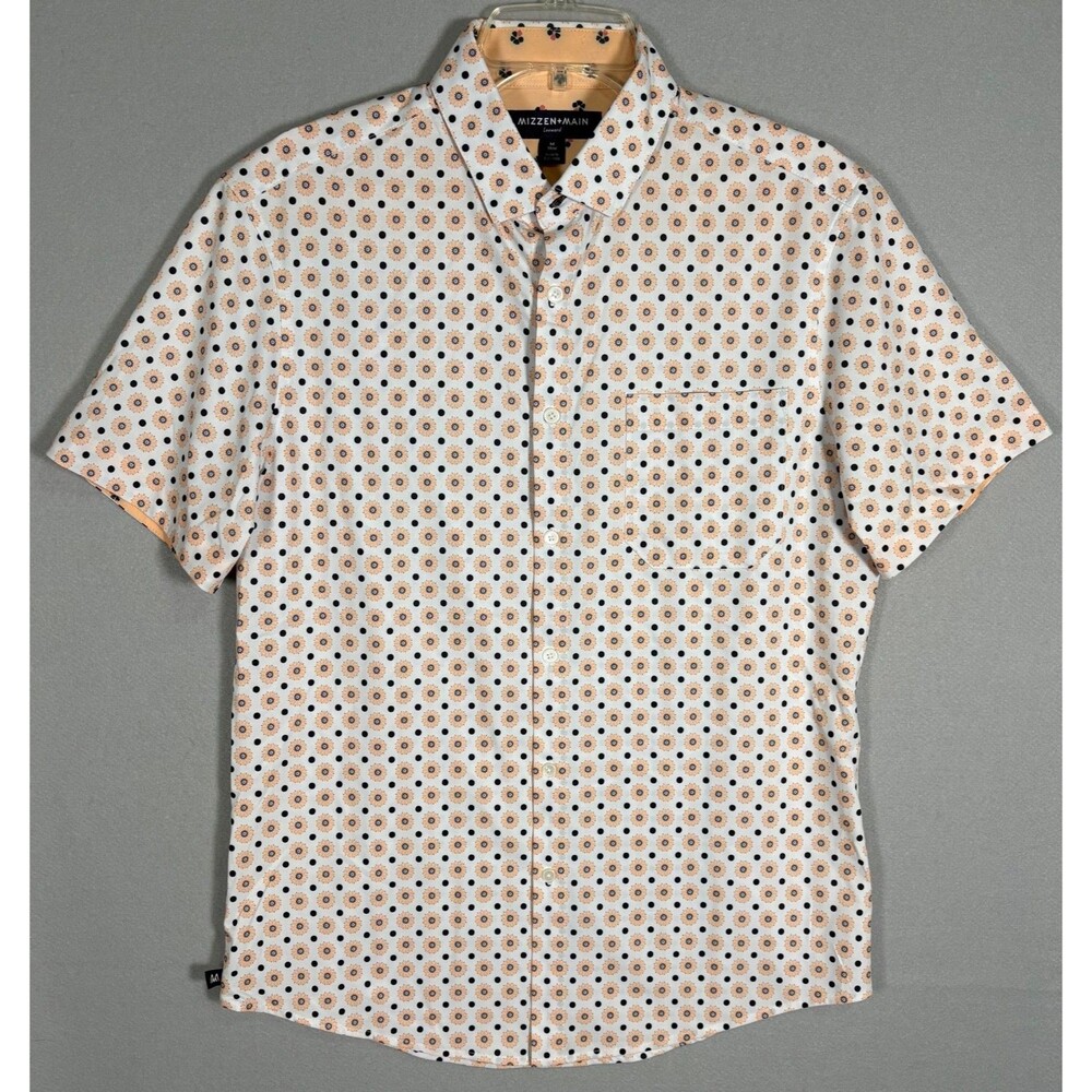 NWOT Mizzen Main Leeward Shirt Mens M White Peach Geometric Performance Trim Fit